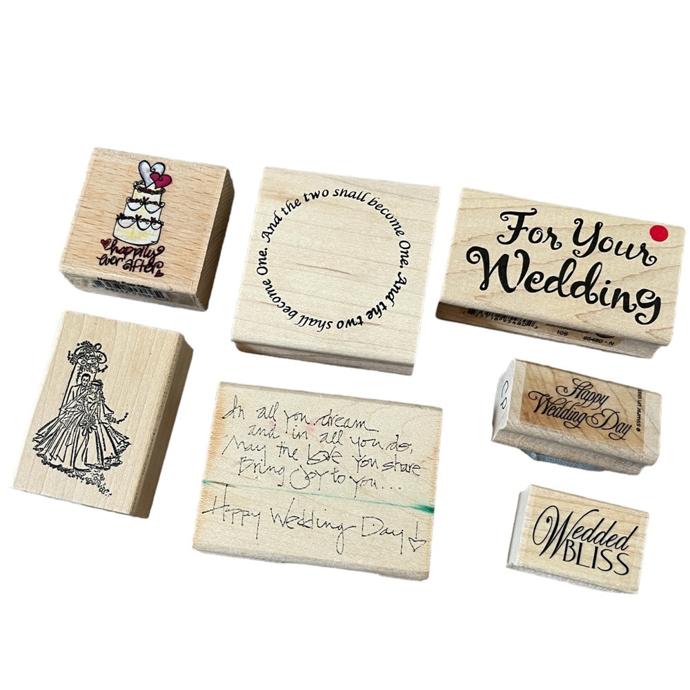 Lot of 7 Wedding rubber stamps. Most of the stamps are brand new.